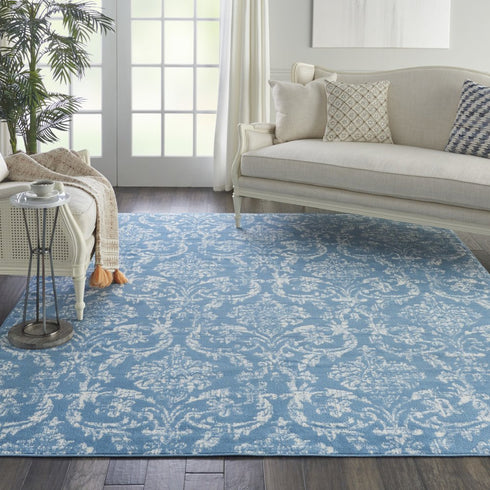 2' X 4' Blue Damask Power Loom Area Rug